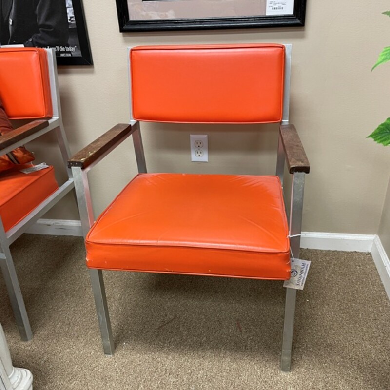 1950s Chrome & Leatherette Arm Chairs, Orange, Set/4