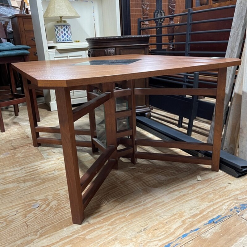 Vntg Walnut + Glass Table, Size: 53x45x28