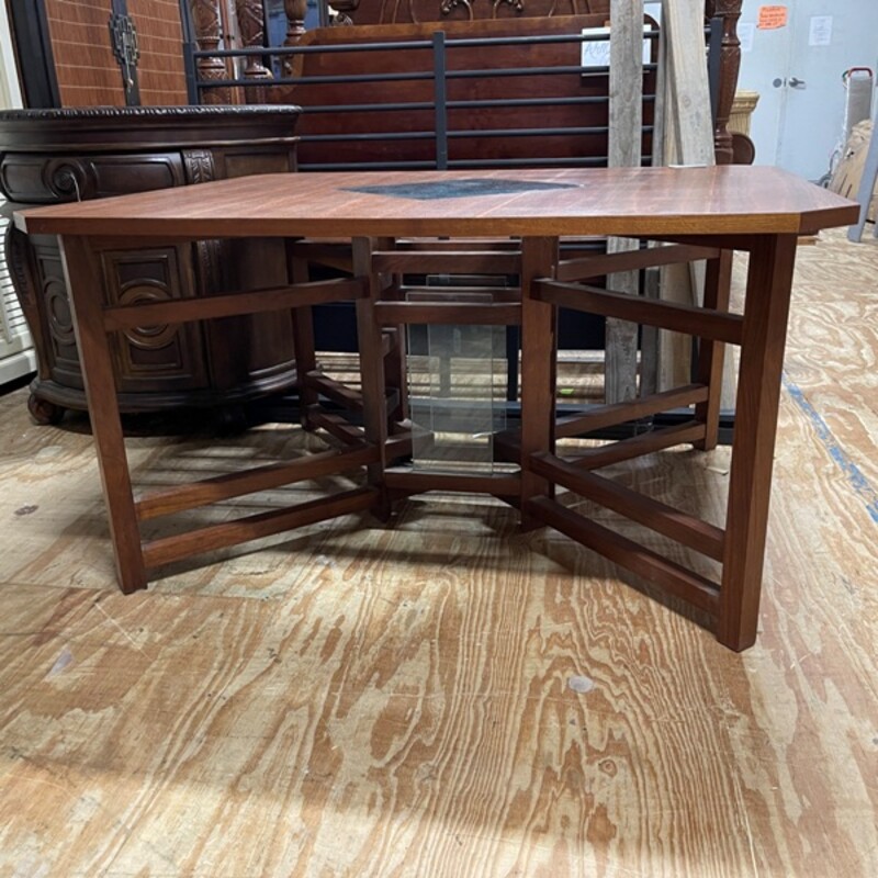 Vntg Walnut + Glass Table, Size: 53x45x28