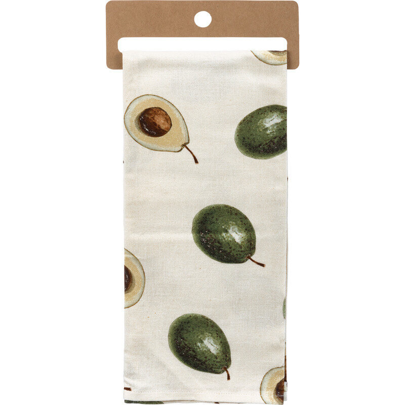 Avo Good Day Towel, A cotton linen blend kitchen towel featuring all-over retro style avocado designs and punny embroidered 'Avo Good Day sentiment. Features a cotton tape loop in the corner for easy hanging. Machine-washable. Towel is packaged on a cardboard hanger with a hole to easily hang on rack.
Dimensions: 18 x 28
Material: Cotton, Linen
UPC:: 190134089788
Artist:: Annie Schickel
Product Text:: AVO GOOD DAY