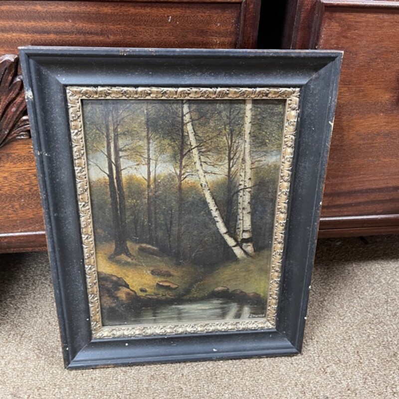 Vintage Forest Oil Painting, Size: 13x16