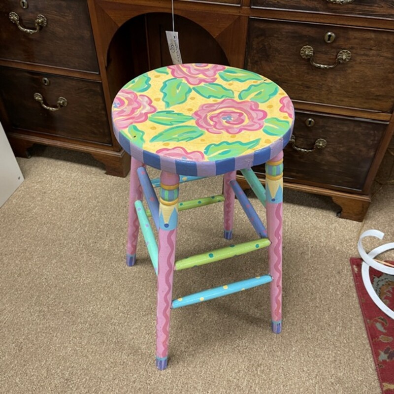 Painted Wood Stool, Size: 24 Seat Height