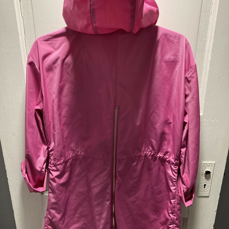 Steve Madden spring coat, Zip front, Hood, Pink,silver  hardware, adjustable waist Size: Small<br />
Way cute!!!