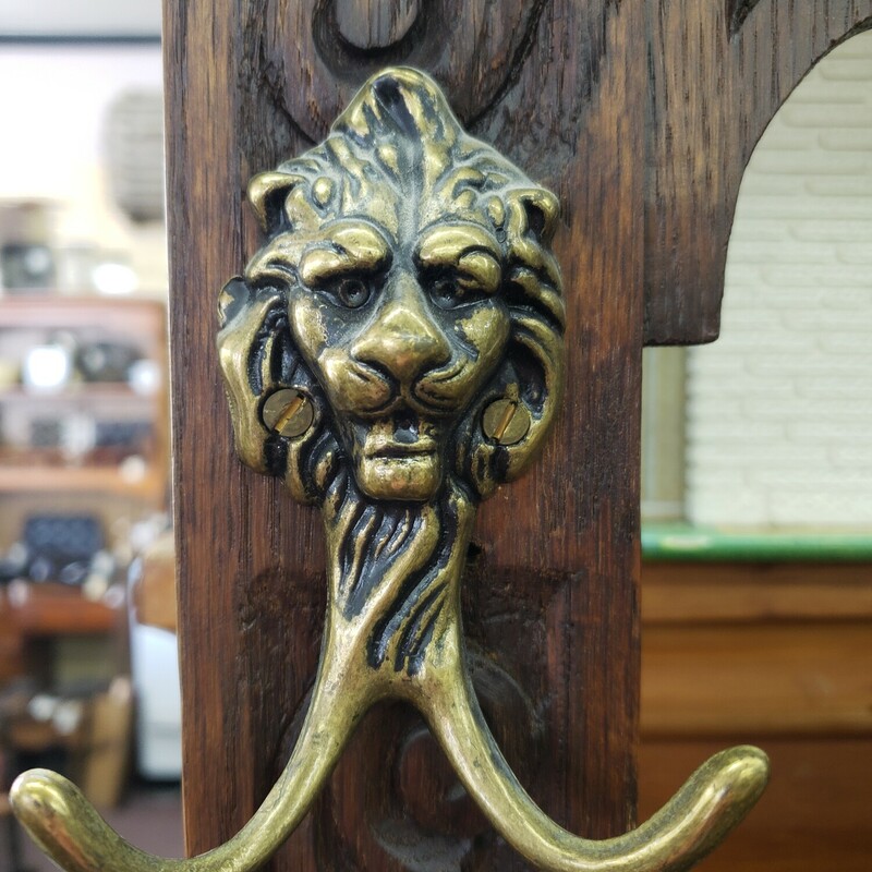 Antique Carved Hall Tree / Umbrella Stand. Solid Wood, Size: 44w x 15d x 82h<br />
1 Drawer, 6 Double hooks
