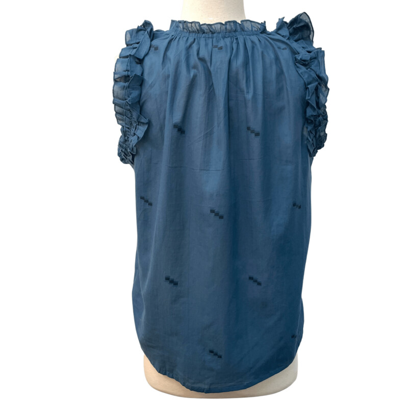 NEW Woven by Synergy Viola Top<br />
100% Organic Cotton<br />
Ruffle Neckline and Shoulders<br />
Real Teal<br />
Size: X-Small