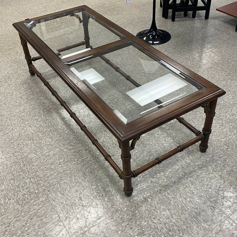Faux Bamboo Glass Top Coffee Table, Brown, Size: 54x22x16