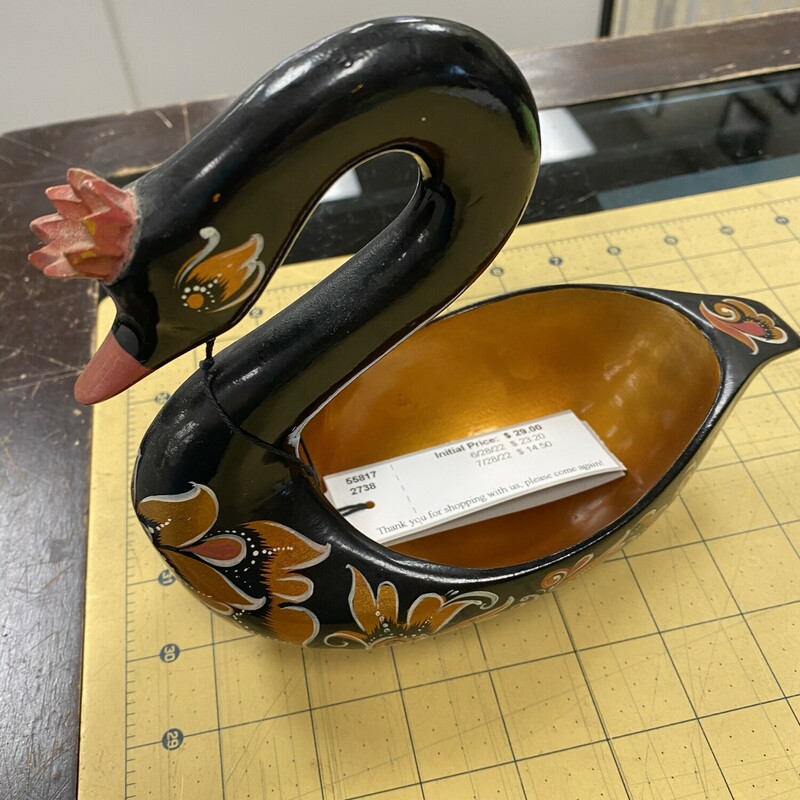 Papier Mache Guilded Swan, Blk/Gold, Size: 8x7 Inch