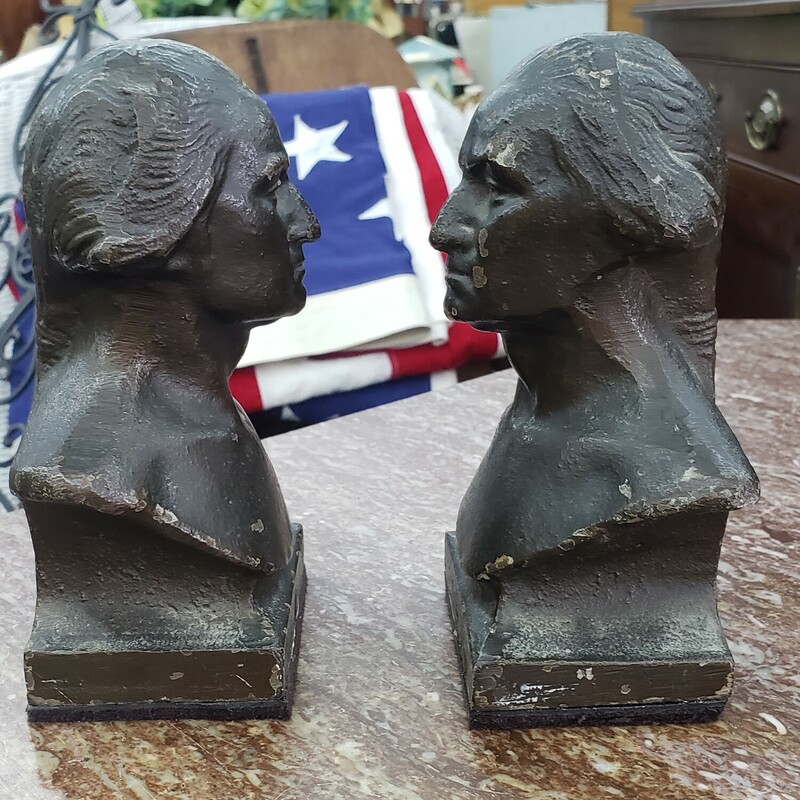 Cast Iron Book Ends, Bronze, George Washington Pair 6 in. tall