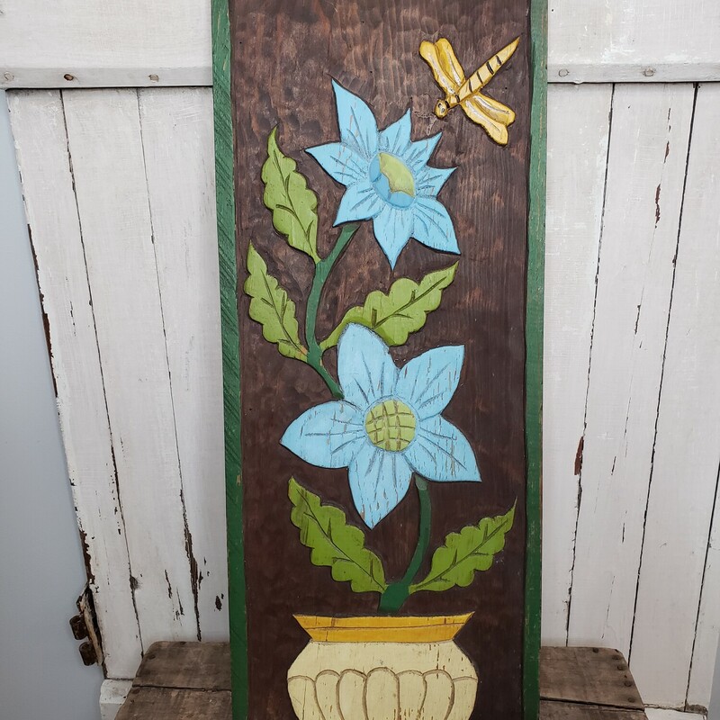 Carved Painted Flower Hanging,, Size: 24x9.5