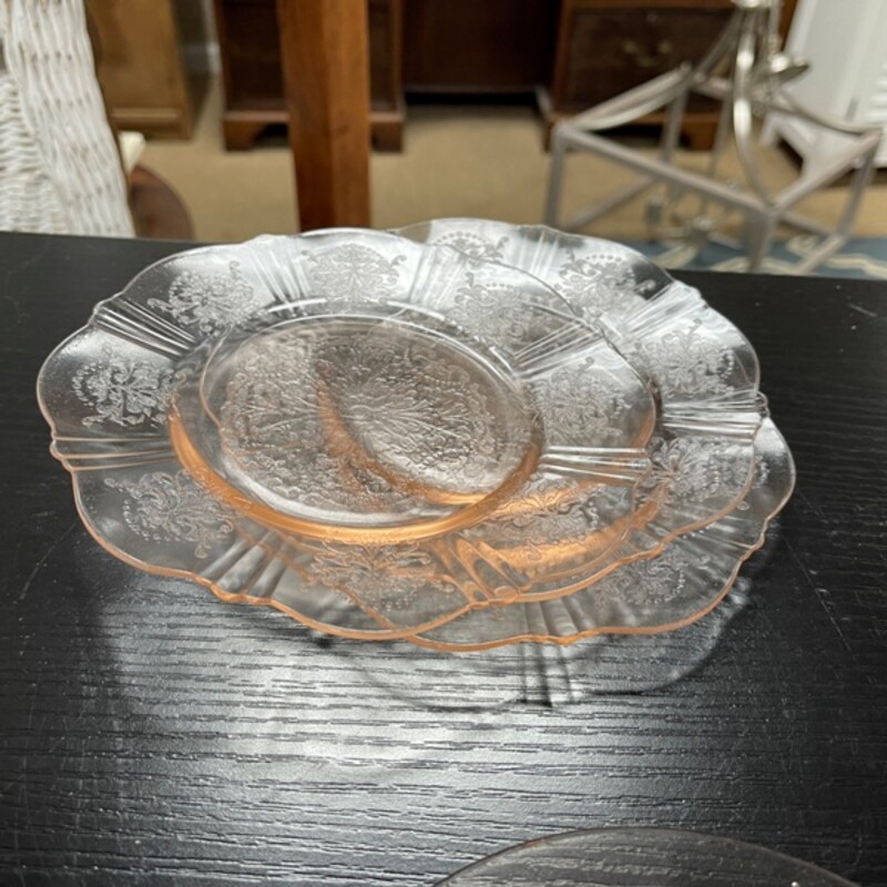 Pink Depression Glass Saucers, Set/3, Size: 7 Dia