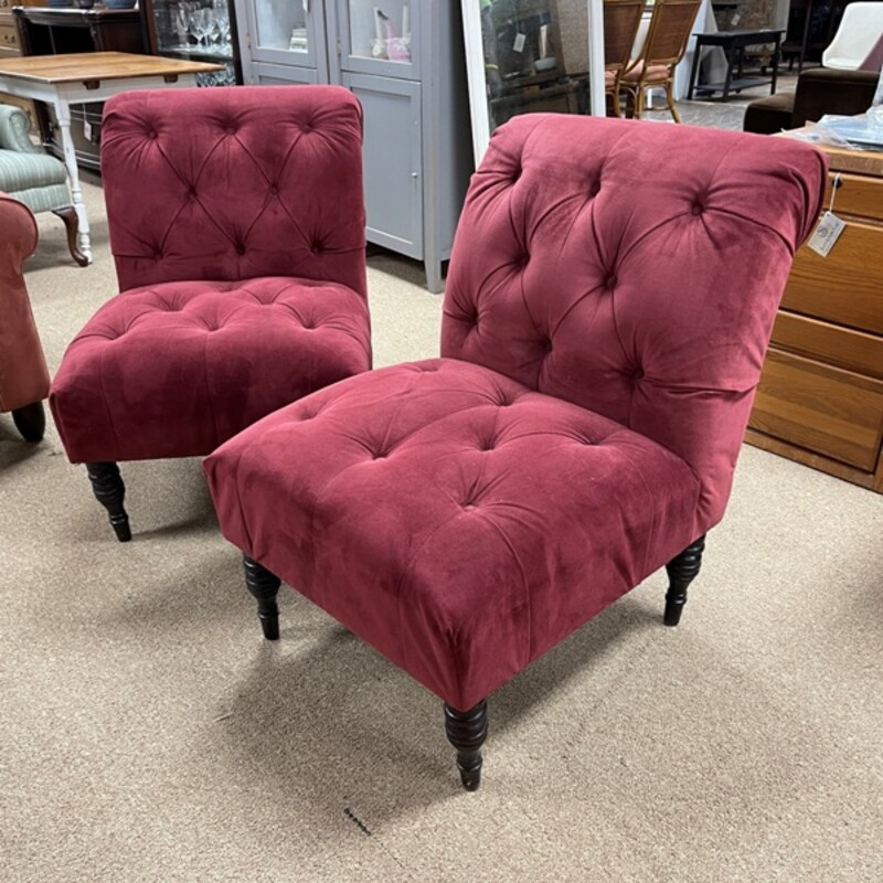 Maroon Slipper Chairs, Pair, Size: 23x27