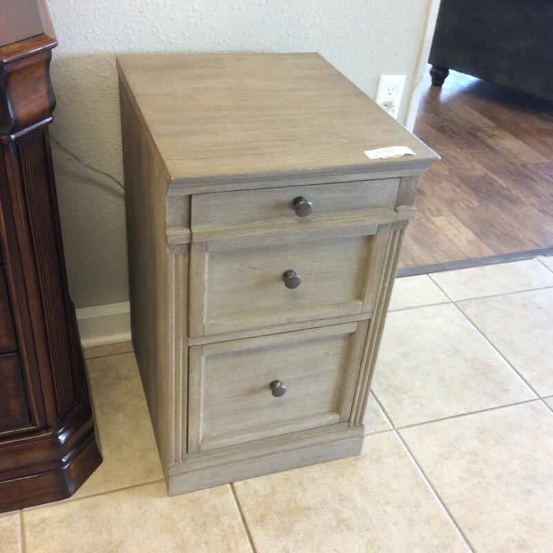 This is a beautiful Pottery Barn 2 Drawer File Cabinet. This File Cabinet has a Weathered Gray color and brass Knobs.