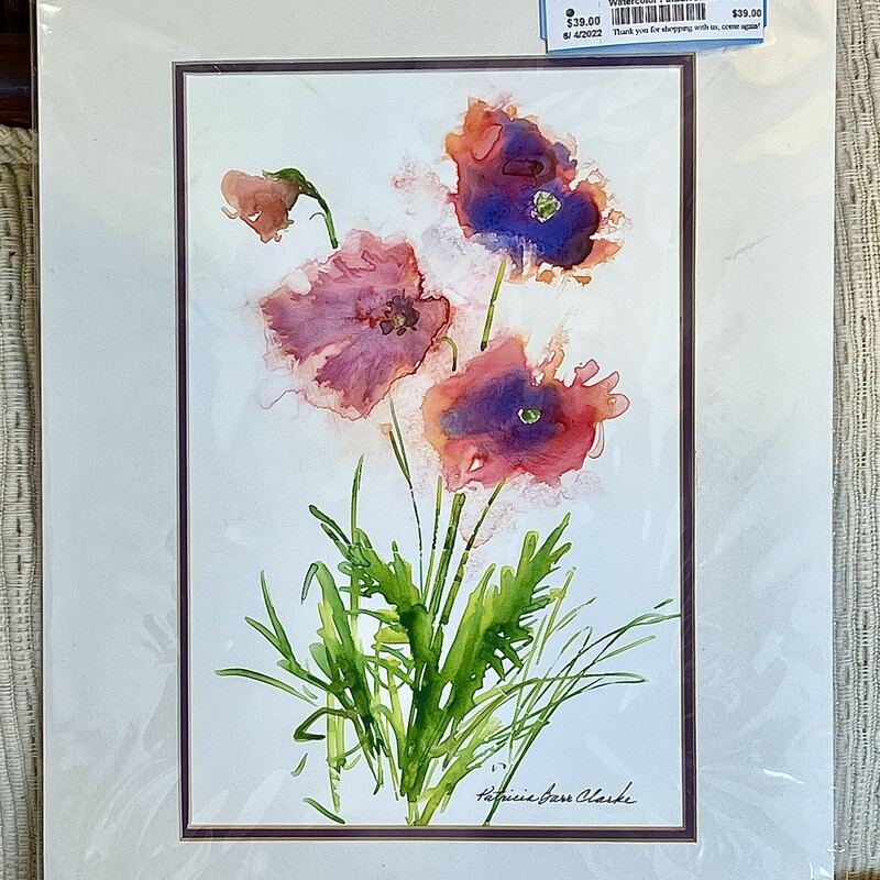 Watercolor Pat Barr Clark ready for framing
Size: 12x16