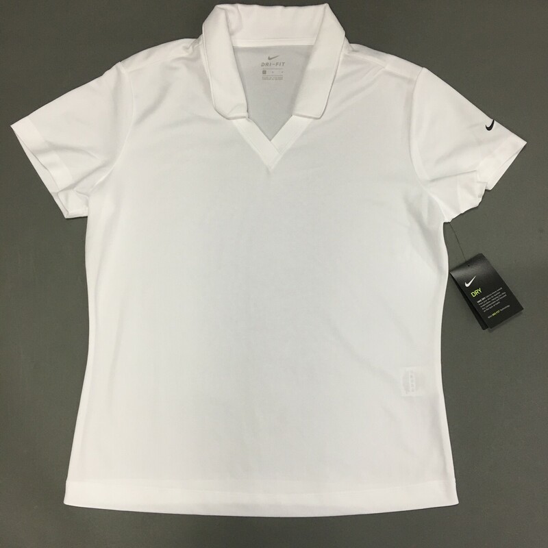 Nike Golf  DriFit, White, Size: Large
100 % polyester DriFit tech, new with tags, see photos for measurements please.
Made in Vietnam
4.6 oz