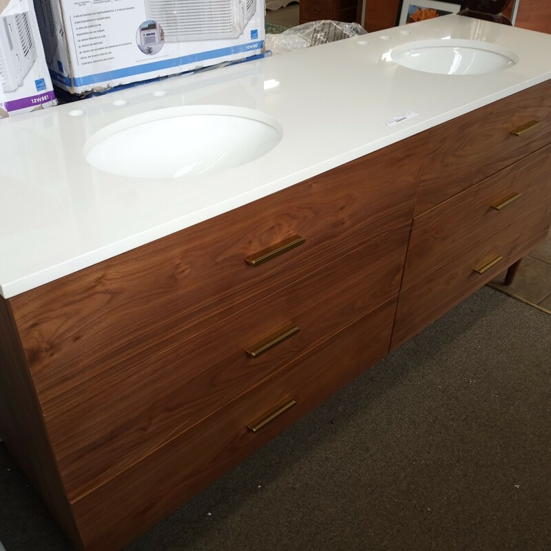 72 Inch Double Vanity w undermount sink and solid surface top with  6 drawers .