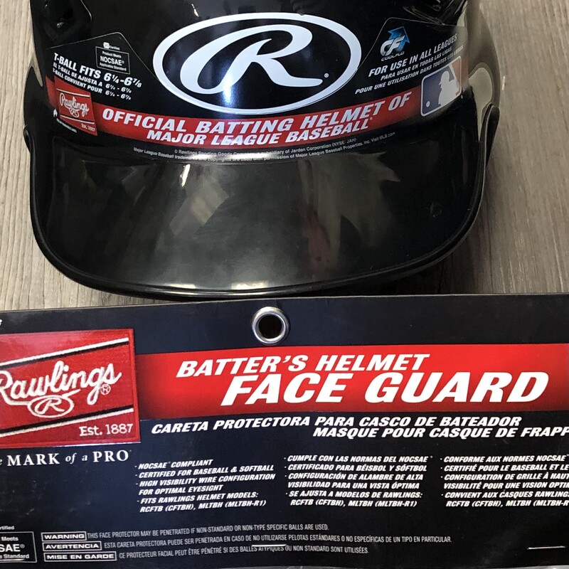 Rawlings Batting Helmet, Black, Size: 61/4-6 7/8<br />
includes New Face Guard