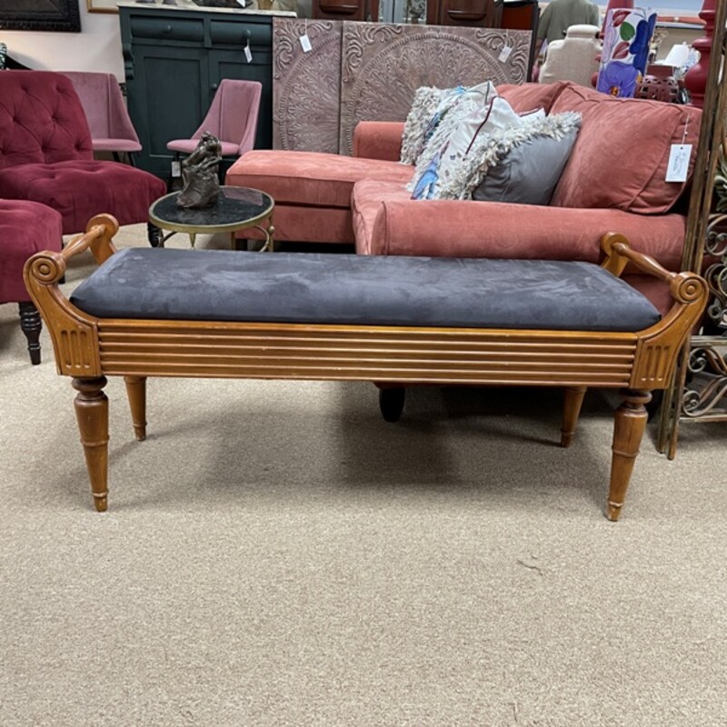 Fairfield Wood Bench w/Suede Upholstered Seat, Size: 53x17x23