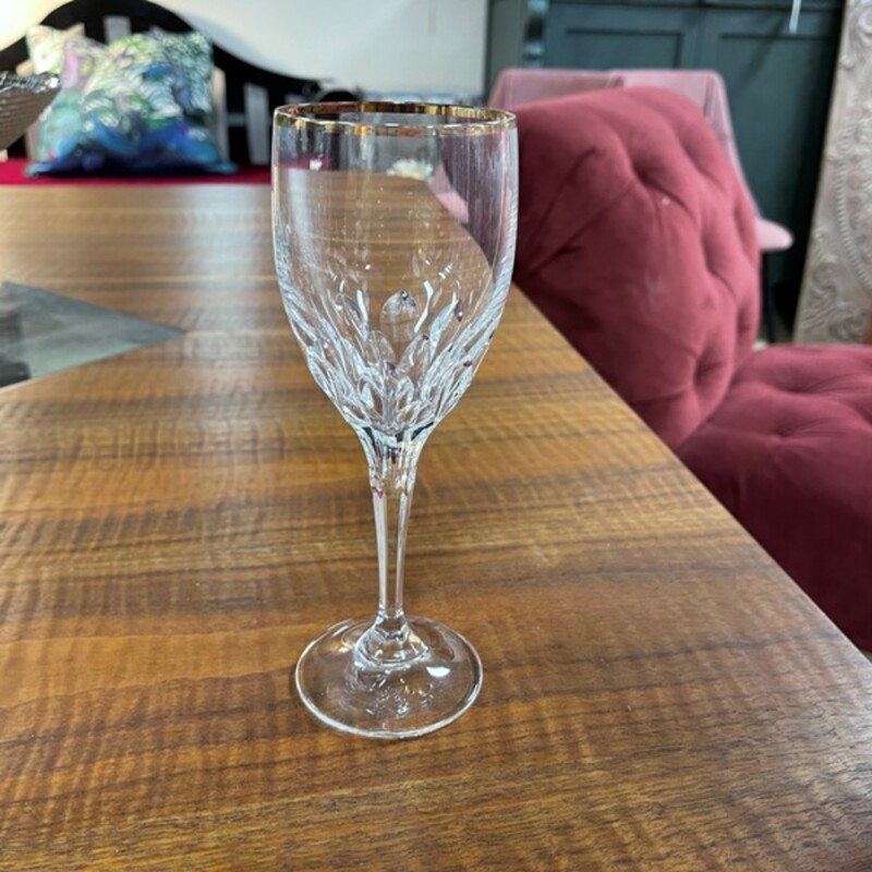 Gold Rimmed Cut Crystal Wine Glasses, Set/18 (some wear on some of the gold rims)