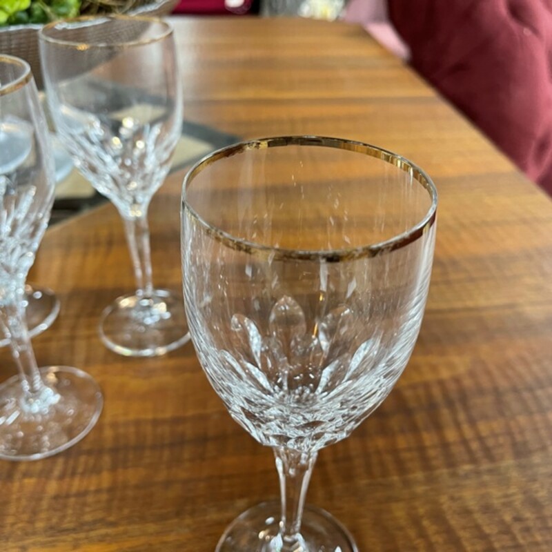 Gold Rimmed Cut Crystal Wine Glasses, Set/18 (some wear on some of the gold rims)