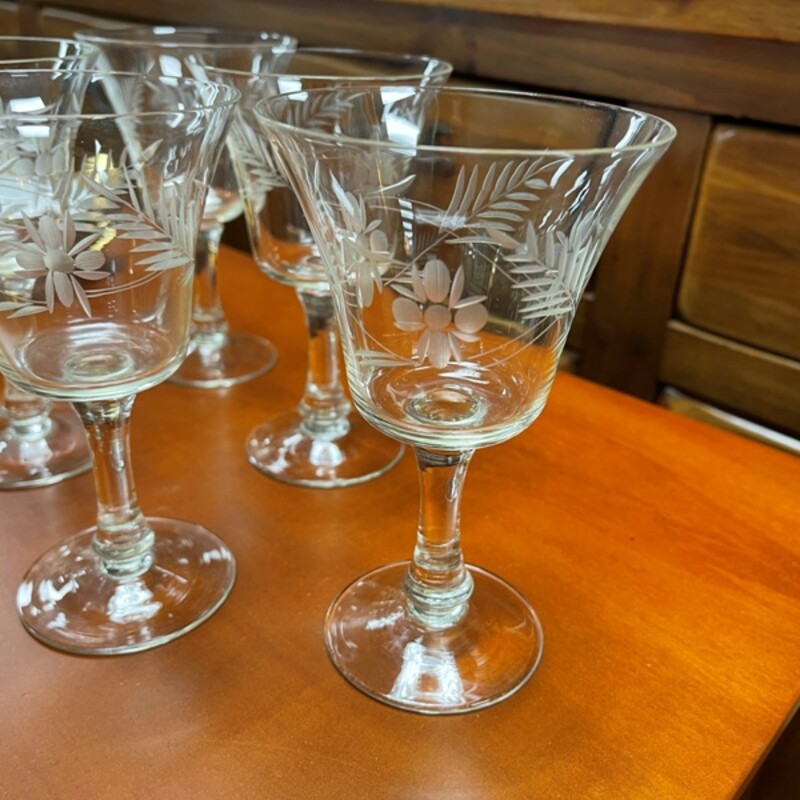 Etched Crystal Wine Glasses, Set/6, Size: 36