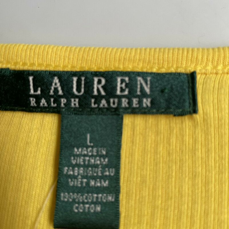 LRL Ribbed LS, Yellow, Size: Large Shoulder zippers on each side.<br />
Measuments:<br />
Lenght: 52in<br />
Shoulder to shoulder: 17 in<br />
armpit to armpit: 19in<br />
Width: 17in<br />
Sleeves: 19.5 in<br />
Length: 24.25in<br />
Thanks for looking!<br />
#46749