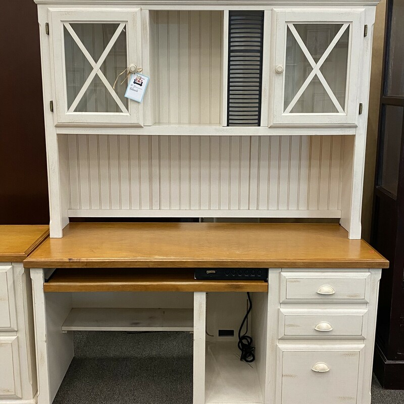 White Desk with Hutch and Matching File Cabinet