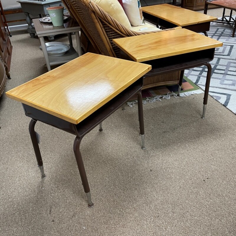 Vintage 1970s School Desk End Tables, Pair, Size: 29x19x24