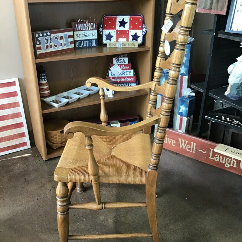 High Back Wood & Rush Seat Chairs
Sold as a Pair
Ladderback arm chairs


Dimensions: 25x18x46