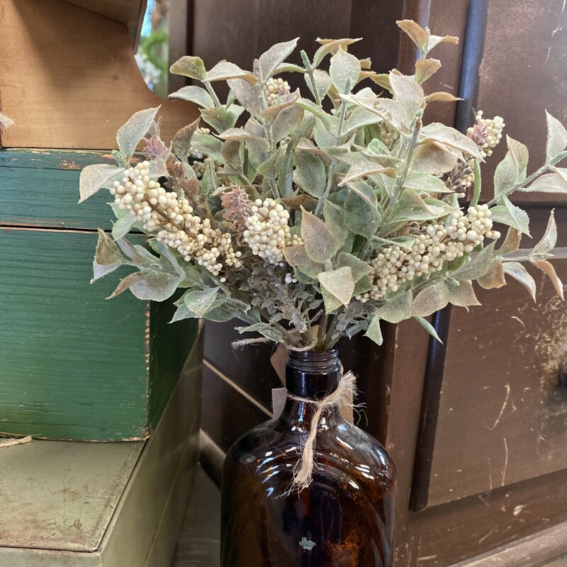 Cream Atumn Herbs stem features textured leaves and greenery on a plastic stem.  Bush is accented by cream-colored buds and it looks great alone or placed in an arranagement. Its flexible branches allow it to be fluffed for a fuller look and measures 10 inches high and 6 inches wide