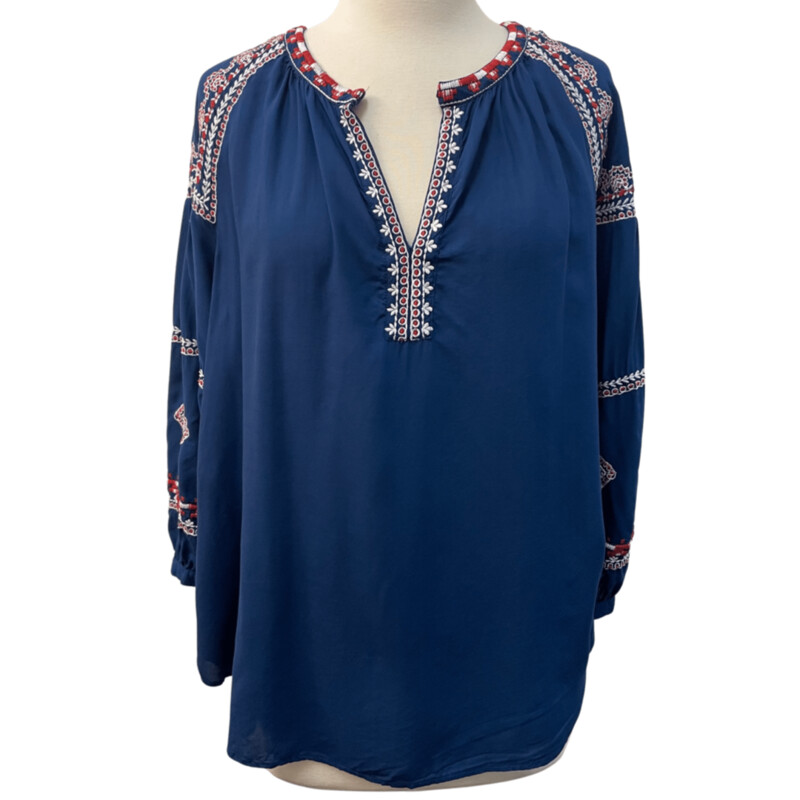 Loft Embroidered Boho Top
Blue, White and Red
Size: Medium