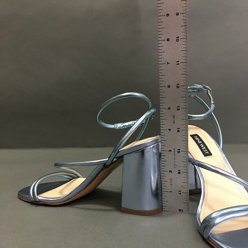 Nine West Silver Blue, ankle strap sandals, Size: 6<br />
good condition gently worn minor cuff on heel<br />
1 lb 4. oz