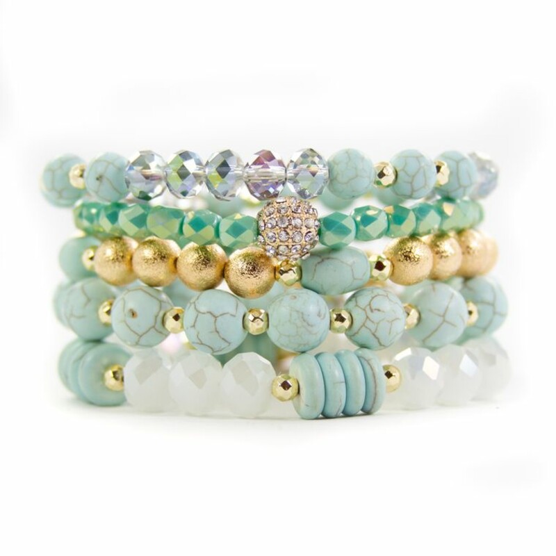 Savvy Bling Turquoise

Our stack collections will come with 5 separate bracelets to create a unique stack. All bracelets are one size fits all. Each bracelet is made of the finest glass beads, hematite, and crystal beads to create longevity and a beautiful sparkle