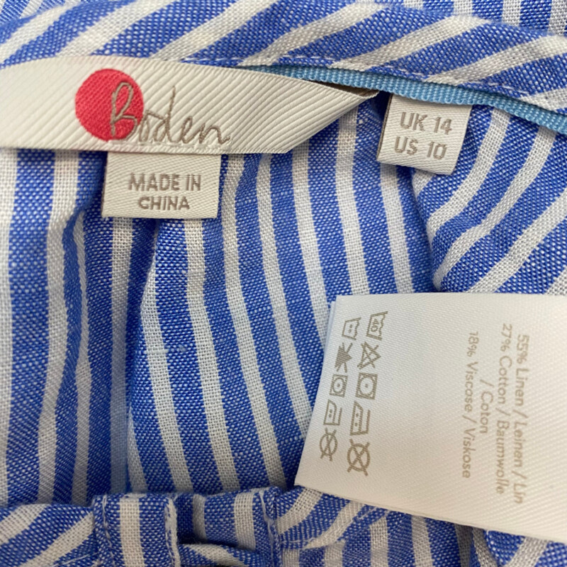Boden Striped Blouse<br />
Linen Blend<br />
Blue and White<br />
Size: 10