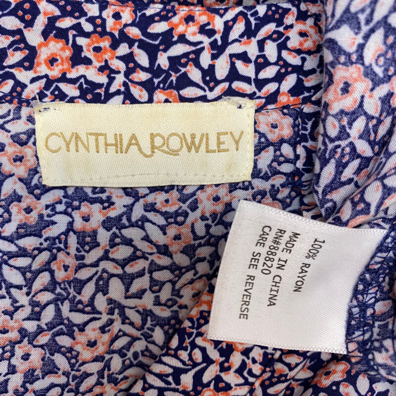 Cynthia Rowley Floral Top with Tie Sleeves<br />
Navy, Pink and White<br />
Size: Medium