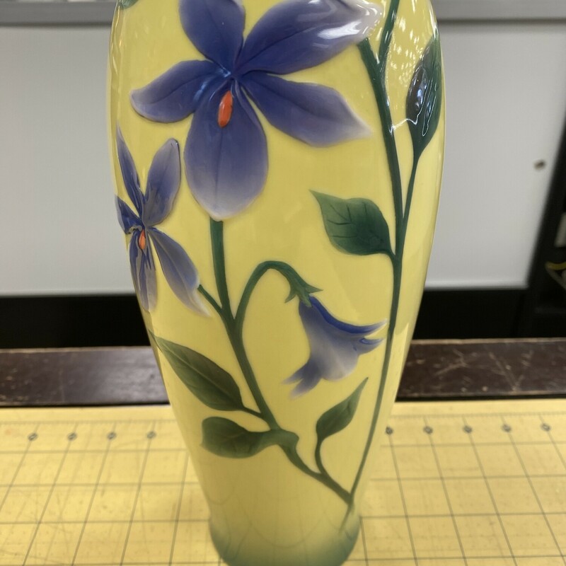 Franz Porcelain Vase, Yellow, Size: 12 Inch