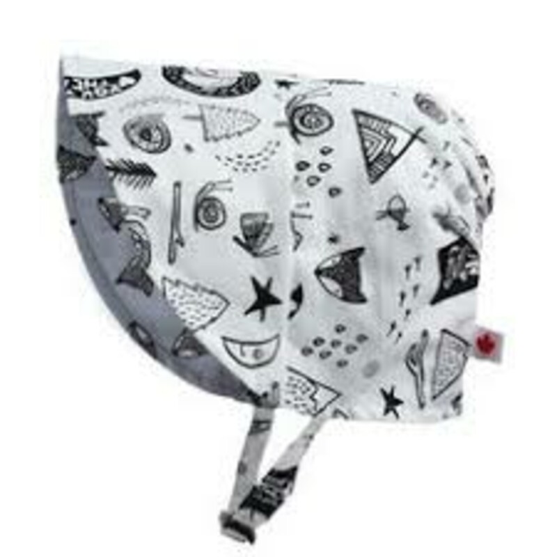 Adventure Awaits Bonnet, Blk/Wht, Size: 6-12M
NEW!
Sized to Age – for a perfect fit
Reversible – like two hats in one
Chinstrap - it’s fully adjustable and keeps the hat in place with a break away clip for safety
Full Brim - provides ample shade
Flat Back – perfect to use in baby carriers
100% cotton - means it’s light weight and breathable
Machine Washable - durable and easy to love
Made In Canada