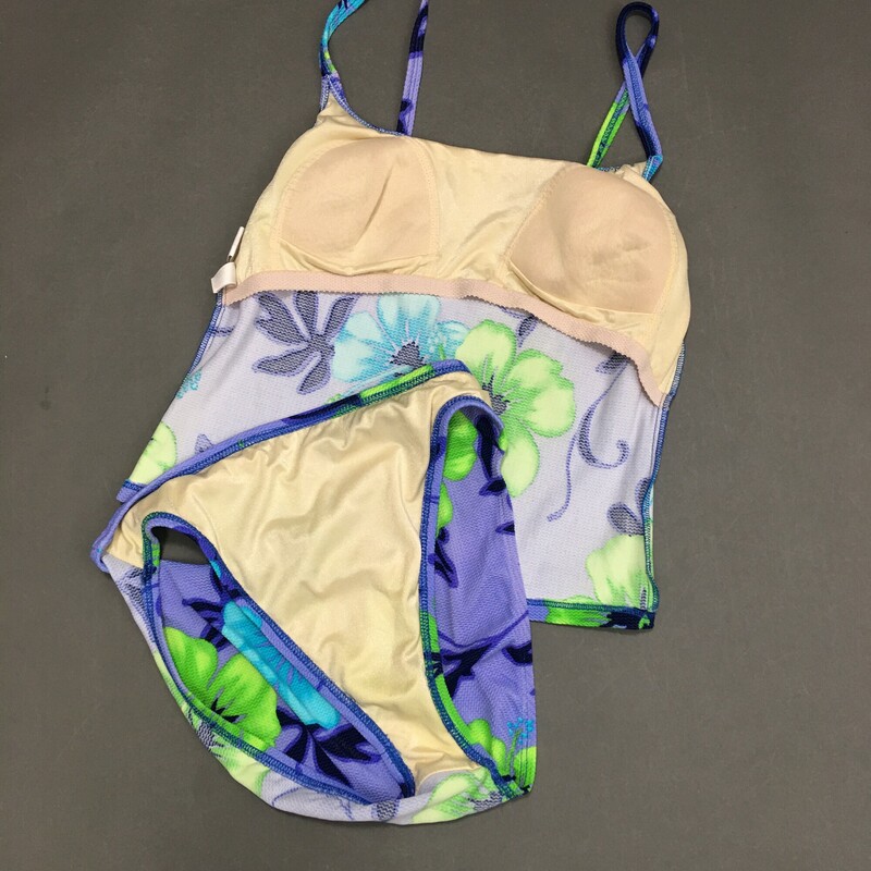 Sessa Tankini 2 Piece, Lavender, Size: 12
Vintage Sessa Two Piece Tankini Swimsuit Lavender bacground with Aqua and lime green hibiscus floral pattern, drak purple and black outline.87% Nylon 13% spandex Made in Mexico. Wash cold, no bleach, line dry.
5.5 oz