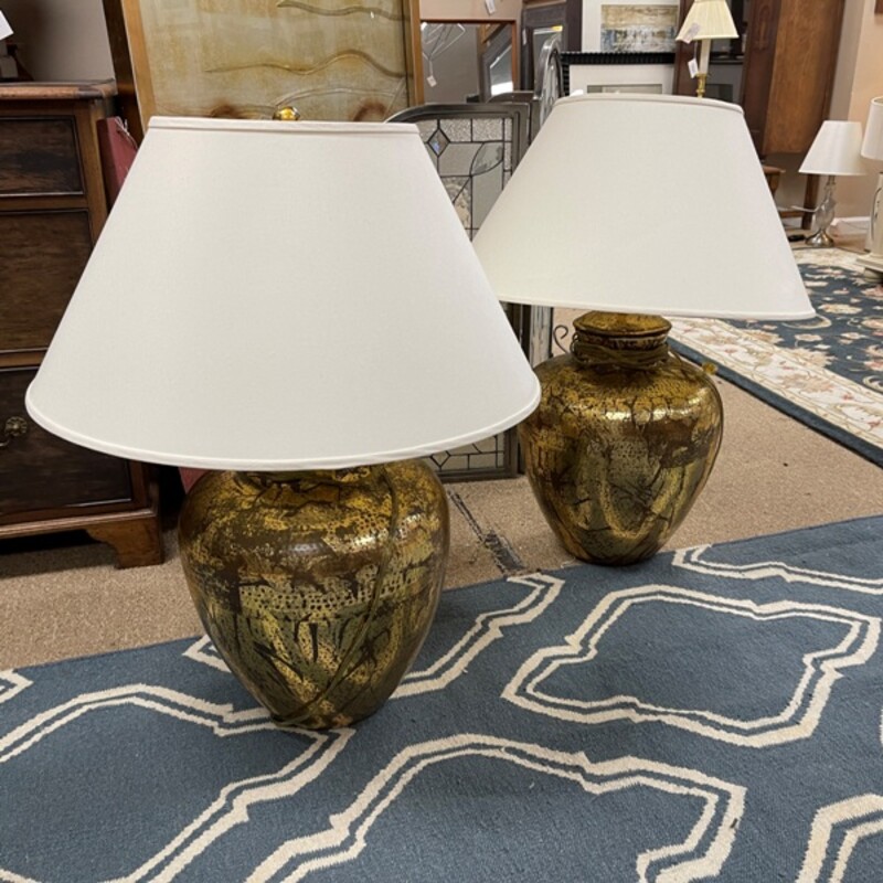 Ethan Allen Gold Lamps, Pair, Size: 30 Tall