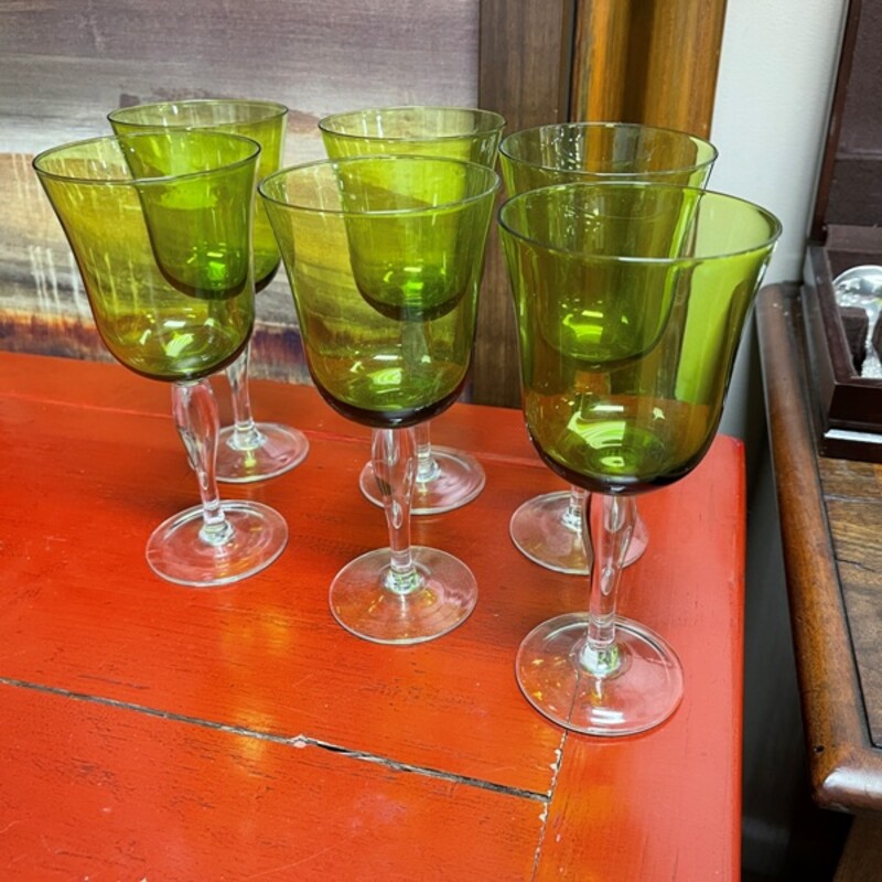 Fluted Green Wine Glasses, Set/6
