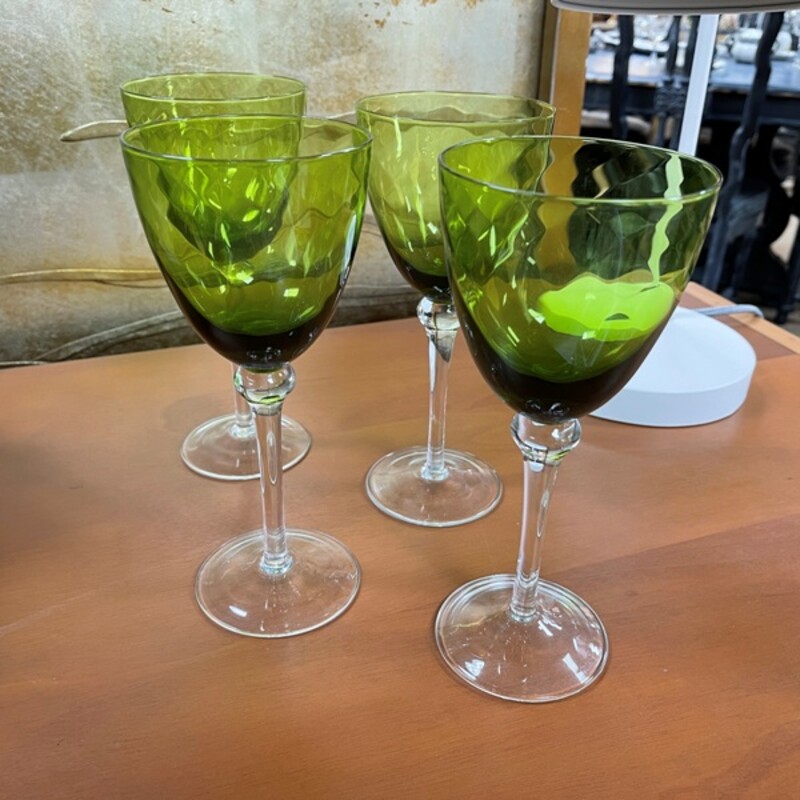 Green Wine Glasses, Set/4