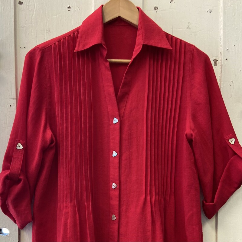 Red Linen Pleated Shirt