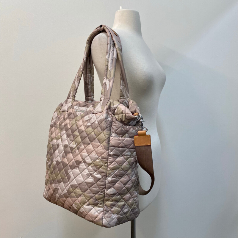 New MZ Wallace Max II Tote
Beige Camo
Foldable, rollable, packable and even crushable, with the option of a crossbody strap
Nylon with leather trim
Comes with a large pouch
Retails:$265.00