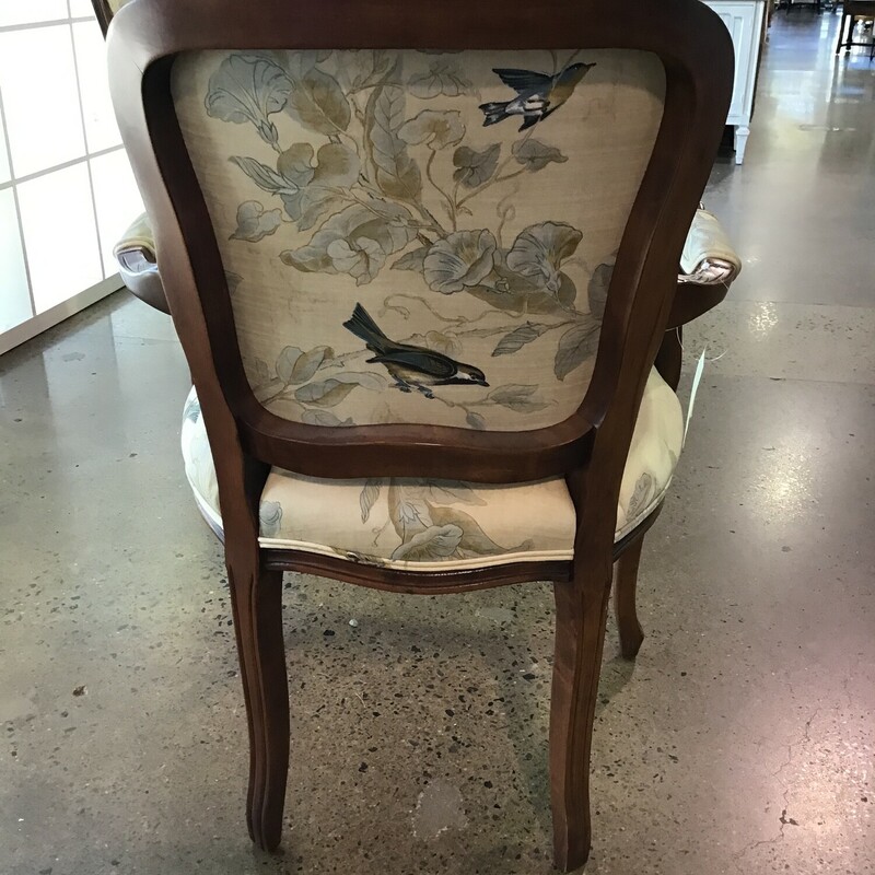 This beautiful antique chair has been reupholstered with a gorgeous bird fabric. The chair is in excellent condition and is surprisingly comfortable!
Dimensions are 24 in x 21 in x 36 in