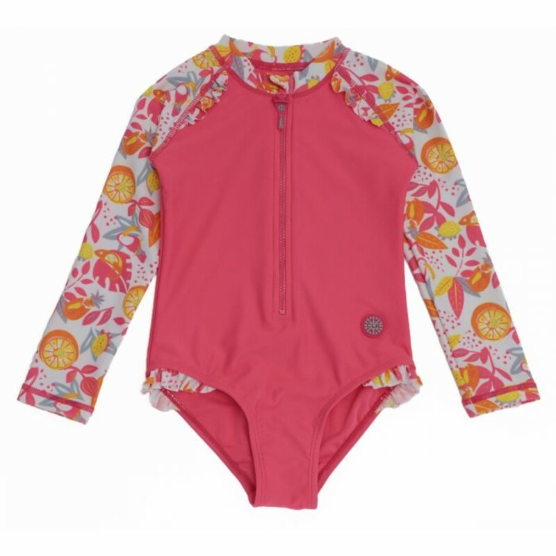 85% Polyamide + 15% Elastane

-UPF 50+ Execllent sun protection

-One piece swimwear with cute ruffle details on the shoulders and legs

-Front opening with reliable YKK zippers

-Dry fast