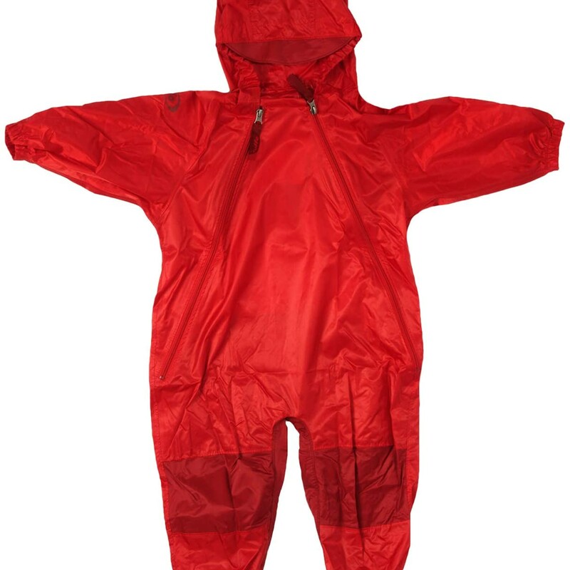 Rainsuit Red, 18 Mos, Size: Rainwear

These unique waterproof coveralls by Tuffo offer toddlers full-body coverage and protection from the rain and elements. Features: Generous fit allows for layering of clothing and easy movement Dual front zippers for quick, on-the-go changes Reinforced with extra-heavyweight nylon for seat and knees Elasticized hood with brim to shed water