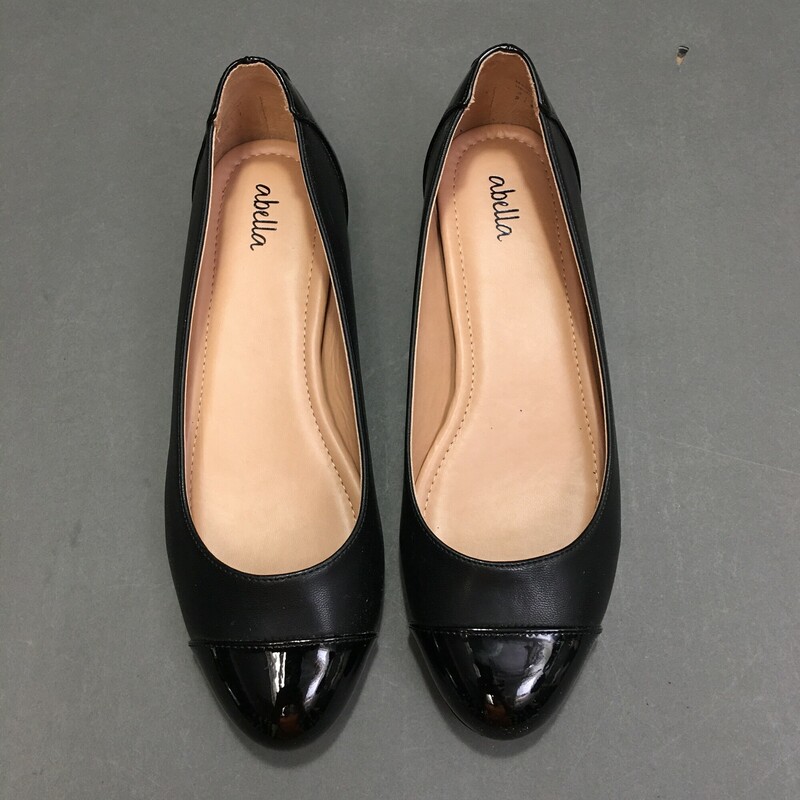 Cadidia by Abuella, Black, Size: 9 cute flats, made made materials,  black leather with shiny black patent leather toes and heels. very gently worn, nice condition.<br />
14.5 oz