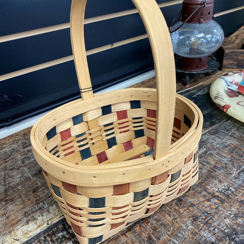 Wood Slat Basket W/Handle