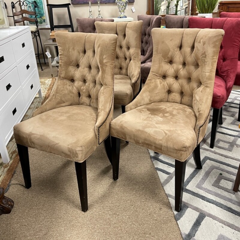 Lt Brown Suede Side Chair, Set/3, Size: 20x20