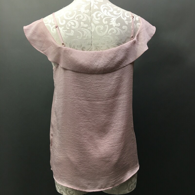 Express Cold Shoulder  Adjustable Straps, Lt Pink, Size: M 100 Polyester fabric has a noticable sheen and light texture, spaghetti straps adjustable at back, cold shoulder or off the shoulder, falls at waist. very pretty nice condition.<br />
2.8 oz