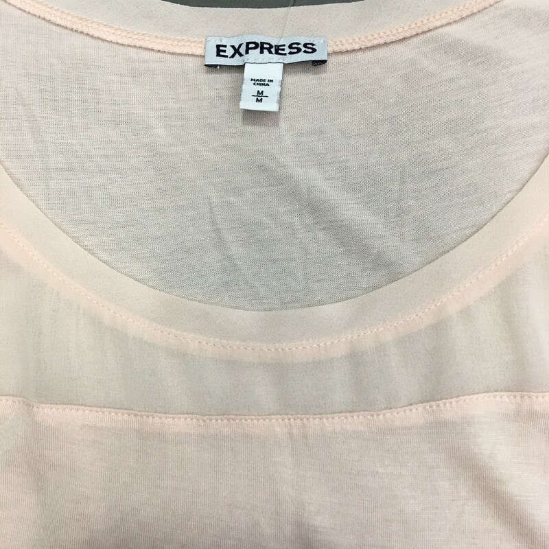 Express, Lt Pink, Size: M very light weight soft fabric, sheer on top front, short cap sleeves had front rhinestone beading. Back of shirt drops a bit lower than front.<br />
Nice condition<br />
4.1 oz